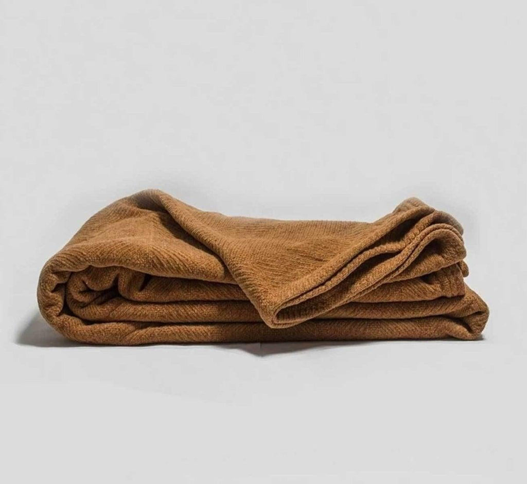 Buffalo Brown Organic Chenille Herringbone Blanket and Throw - Full 80 x 90 - OAM